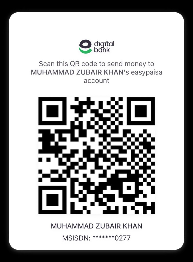 Easypaisa QR code for Muhammad Zubair Khan — scan in the Easypaisa app to support PdfPeaks